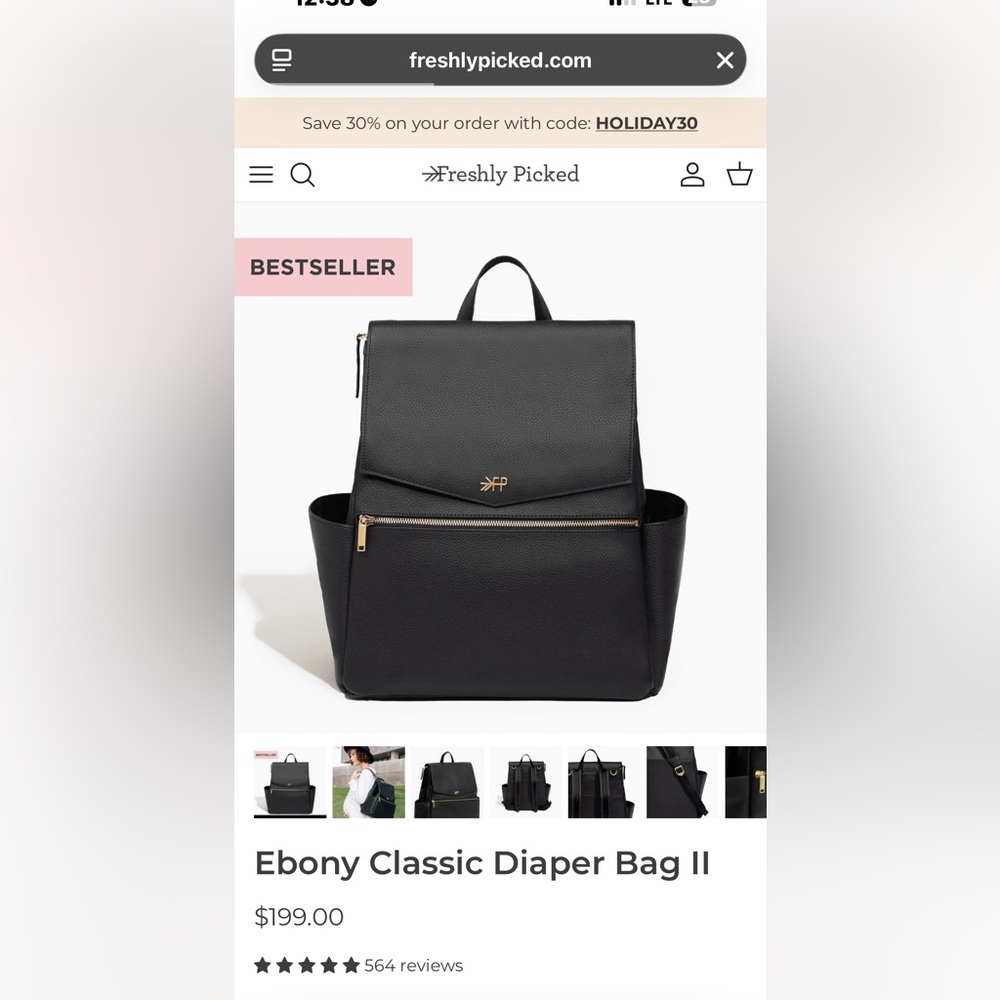 Freshly Picked Black Backpack with Gold Details